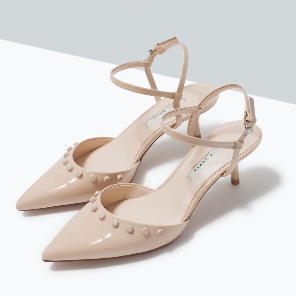 ✨EUC ZARA Nude Kitten Heel Size 8 Studded Shoes